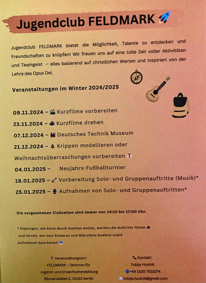 Programm des Jugendclub Feldmark